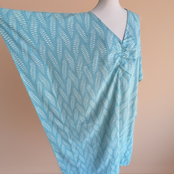 0109/ Pale Teal Leaf Pattern Kaftan, Long Kaftan - Picture 6 of 14